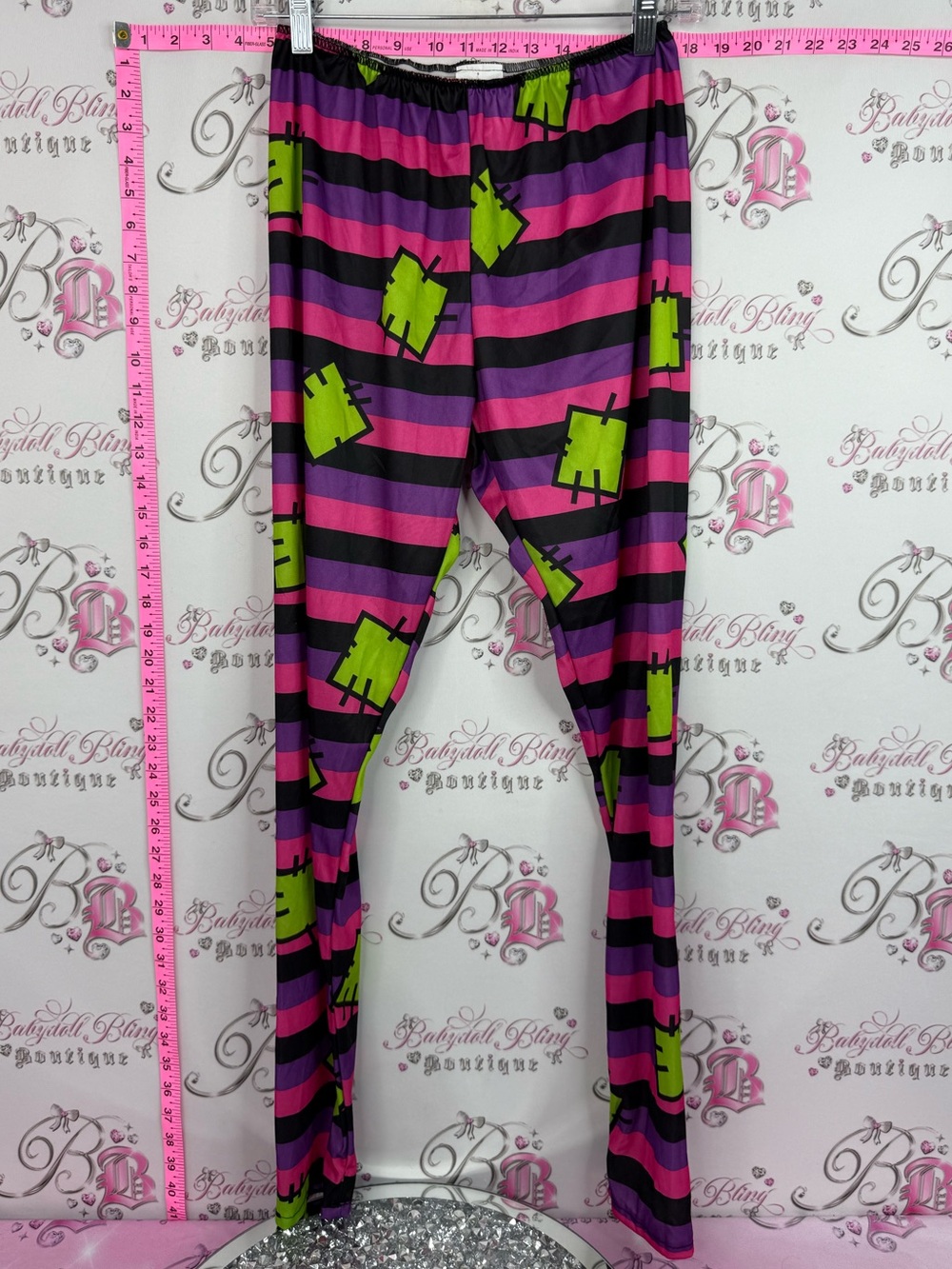 Leggings rag doll Women's Striped Pink & Purple Leggings Green Graphic Accents